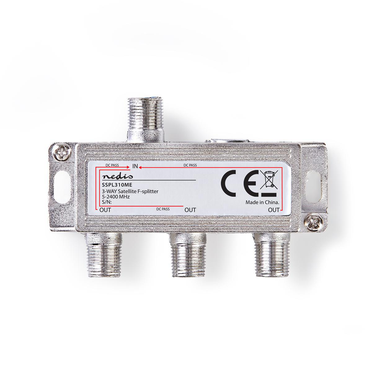 Nedis Répartiteur 5 - 2400 MHz 10.5 dB Nombre d'entrées: 1 Nombre de sorties: 3 Impédance du haut-parleur externe: 75 Ohm Zinc Argent