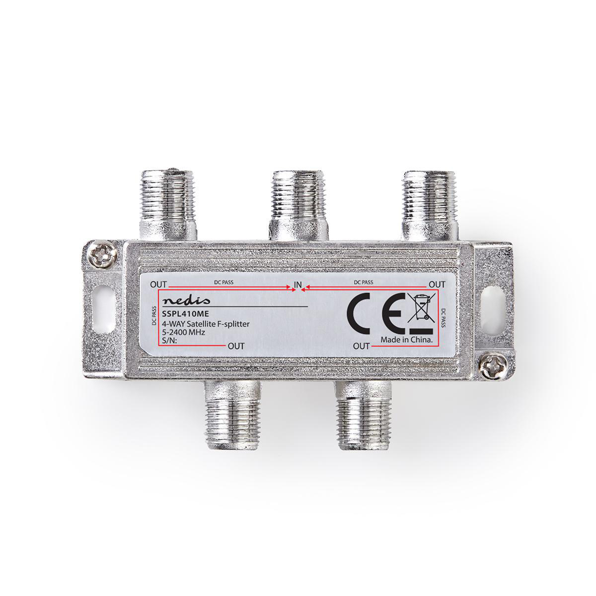 Nedis Répartiteur 5 - 2400 MHz 11.5 dB Nombre d'entrées: 1 Nombre de sorties: 4 Impédance du haut-parleur externe: 75 Ohm Zinc Argent