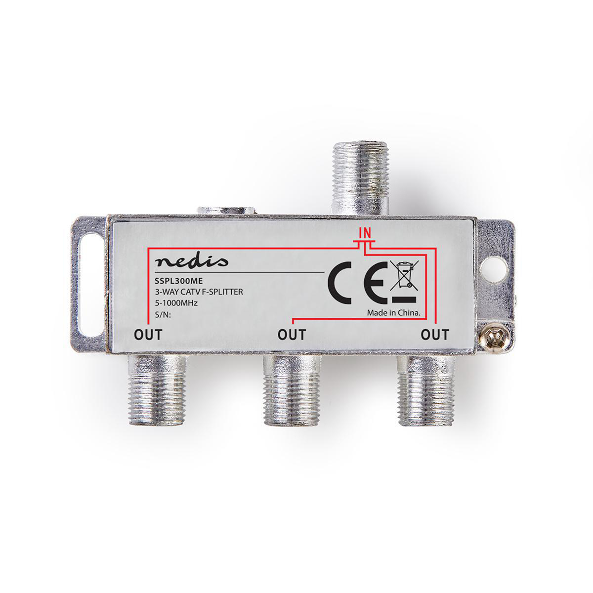 Nedis Diviseur CATV 5 - 1000 MHz Perte d'insertion: 6.8 dB Nombre de sorties: 3 75 Ohm Alliage de zinc