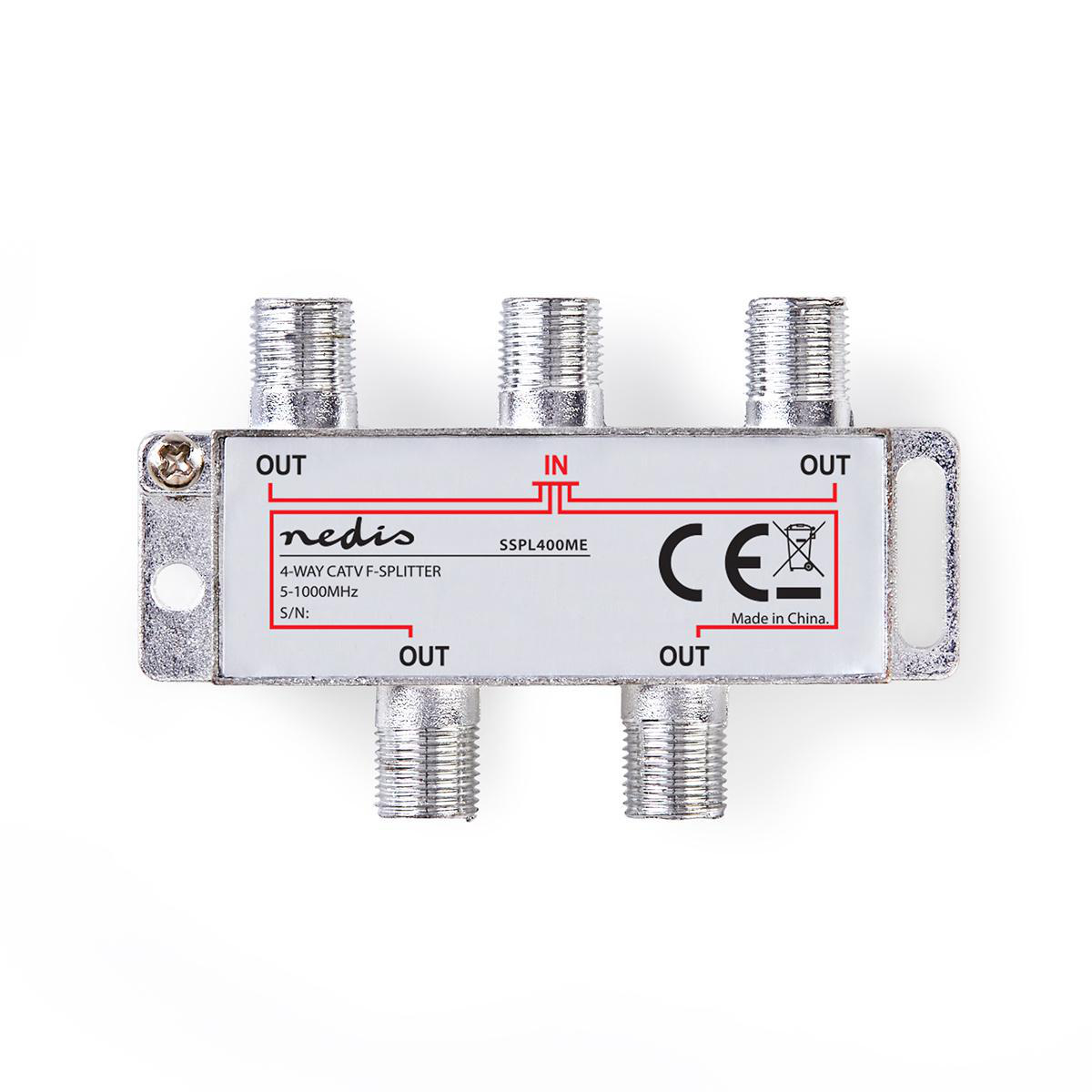 Nedis Diviseur CATV 5 - 1000 MHz Perte d'insertion: 8.0 dB Nombre de sorties: 4 75 Ohm Alliage de zinc