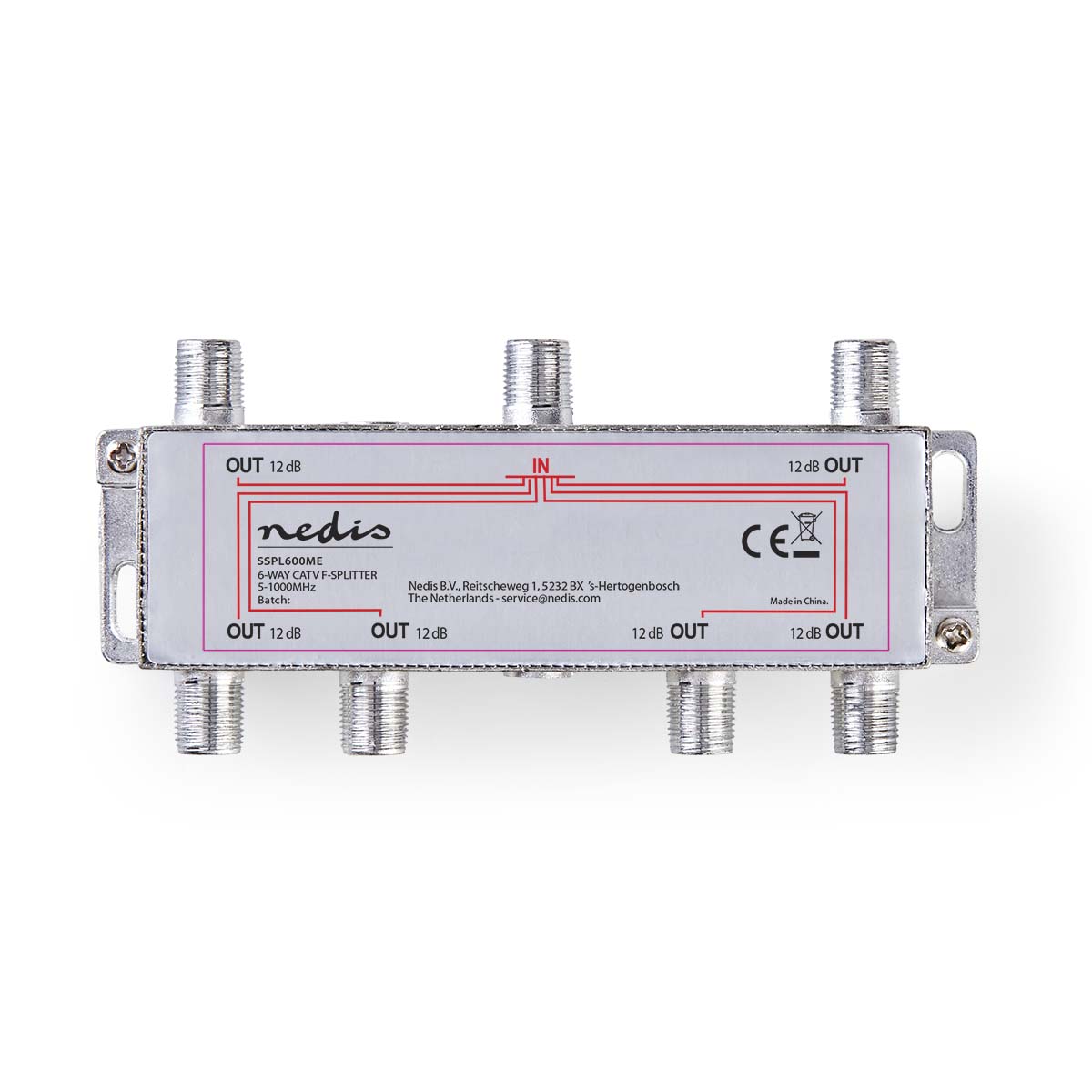 Nedis Diviseur CATV 5 - 1000 MHz Perte d'insertion: 10.0 dB Nombre de sorties: 6 75 Ohm Zinc