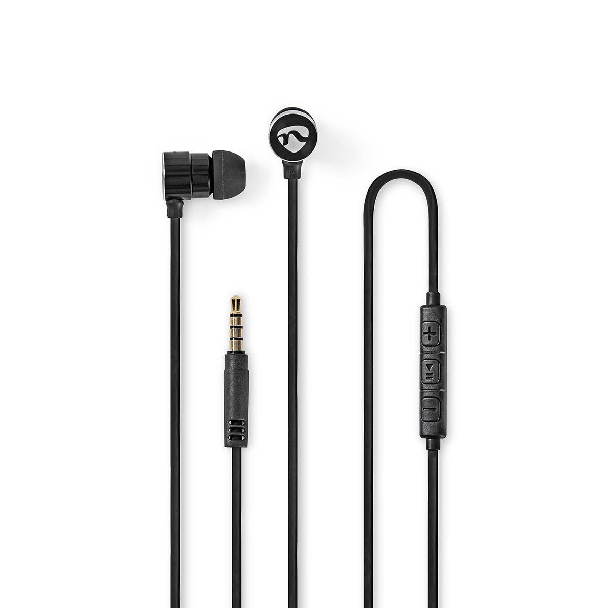 Nedis Écouteurs Filaires 3.5 mm Longueur de corde: 1.20 m Microphone intégré Contrôle du Volume Argent / Noir