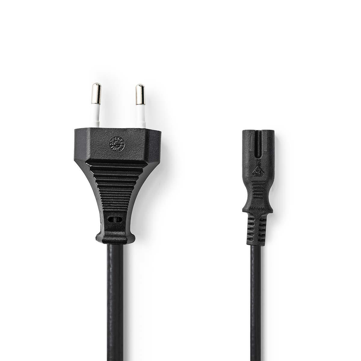 Nedis Câble d'alimentation Euro Masculin IEC-320-C7 Droit Droit Plaqué nickel 3.00 m Plat PVC Noir Boîte