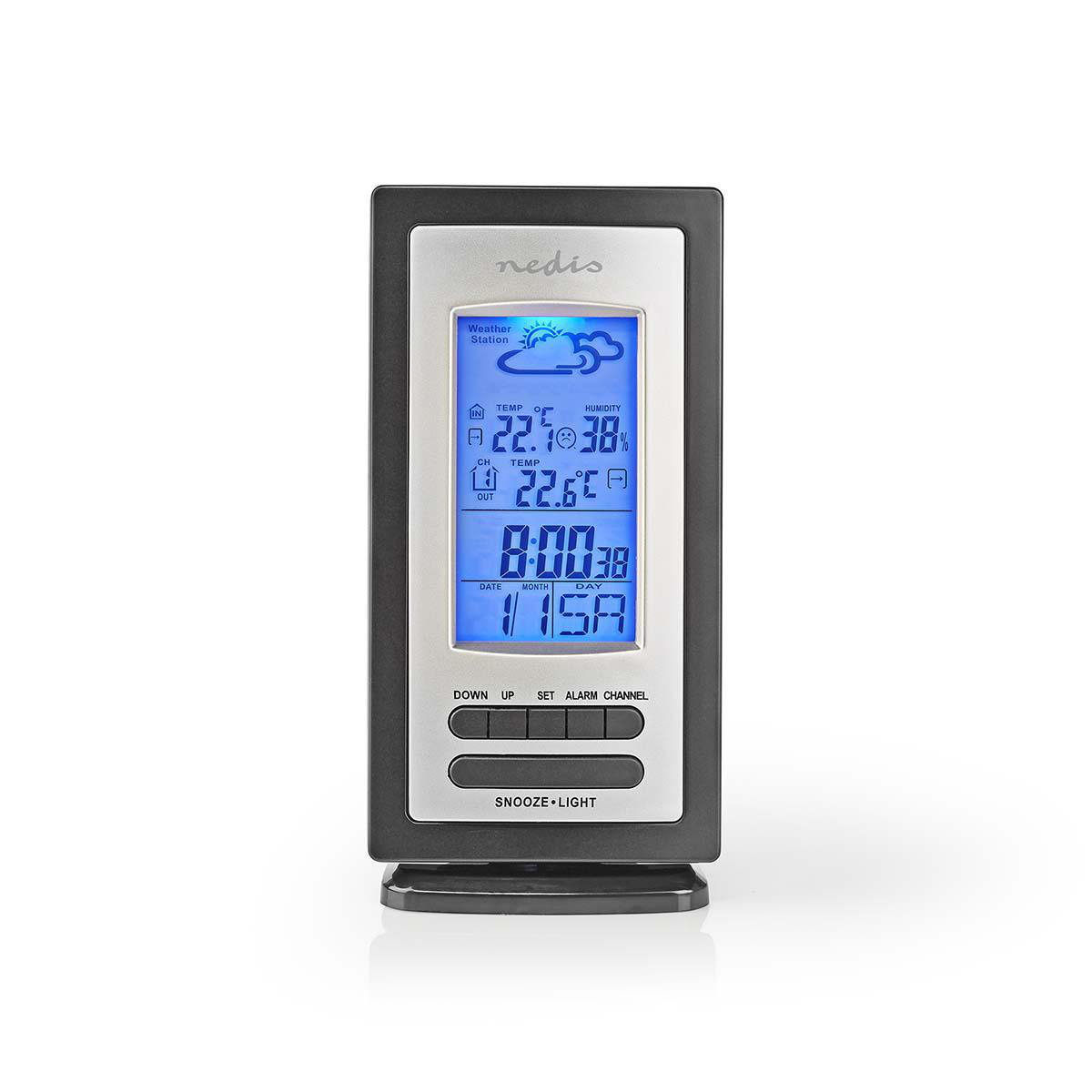 Nedis Staion météo Intérieur et extérieur Y compris capteur météo sans fil Prévisions météorologiques Affichage de l'heure Écran LCD La fonction de réveil