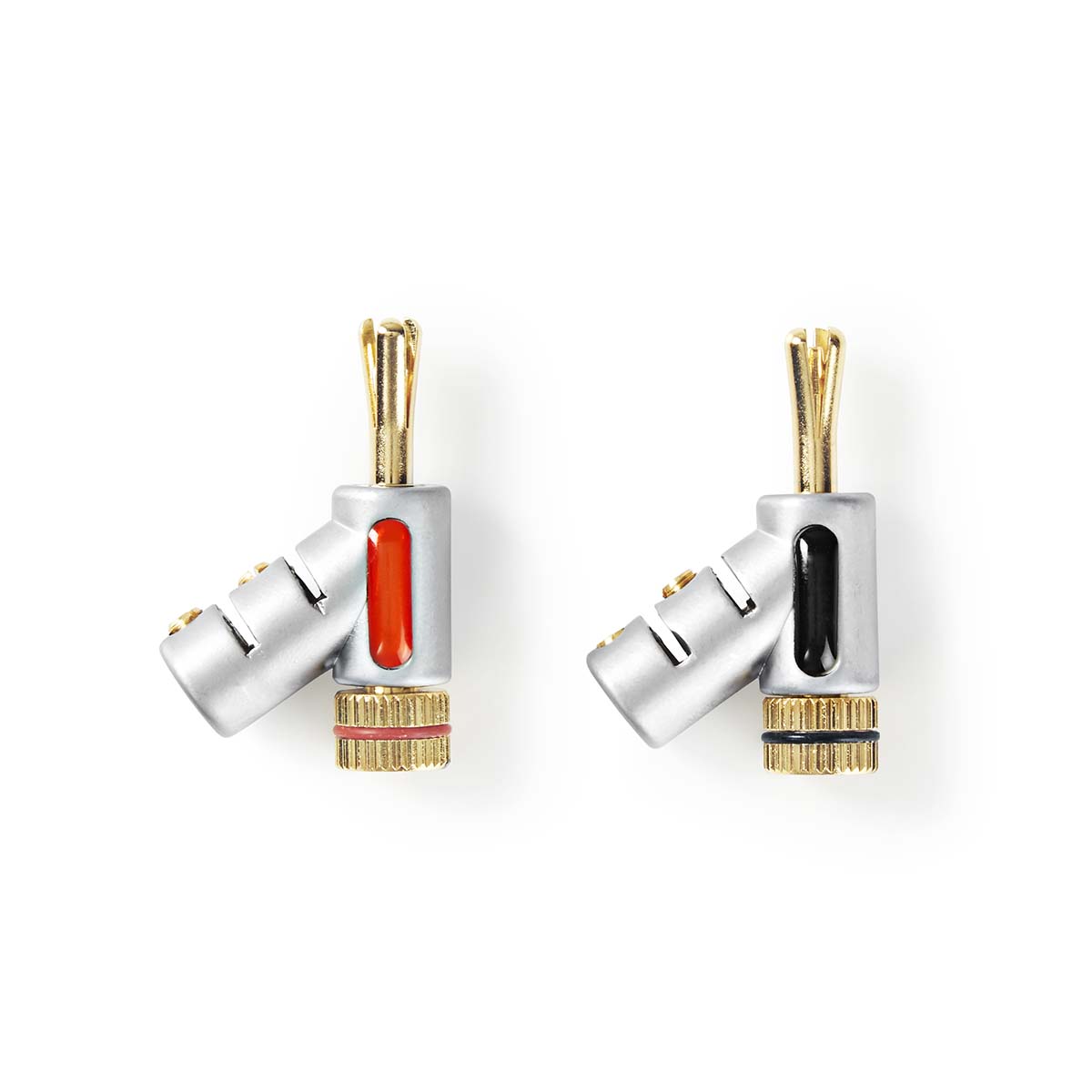 Nedis Connecteur Banane Droit Mâle Plaqué or Vis Diamètre d'entrée de câble: 7.4 mm Alliage de zinc Argent 2 pièces Boîte
