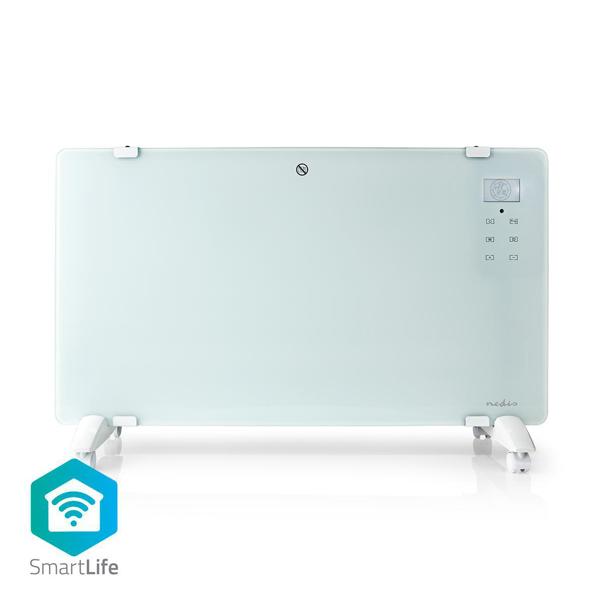 Nedis SmartLife Radiateur à convection | Wi-Fi | Convient pour la salle de bain | Panneau de verre | 2000 W | 2 Réglages de Chaleur | LED | 15 - 35 °C | Thermostat réglable | Blanc