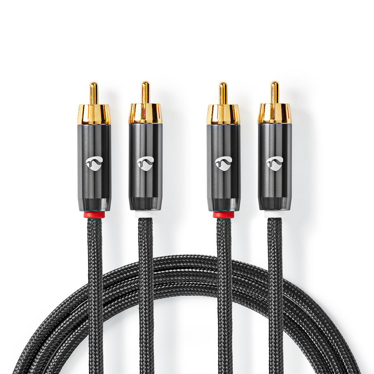 Audio-Technica Câble audio stéréo 2x RCA Male 2x RCA Male Plaqué or 1.00 m Rond Gris / Gris Métal Gun Sachet avec Fenetre