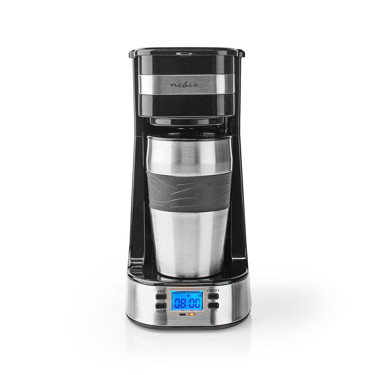 Nedis Machine à café Filtre a café 0.4 l 1 Tasses Allumer la minuterie Argent / Noir