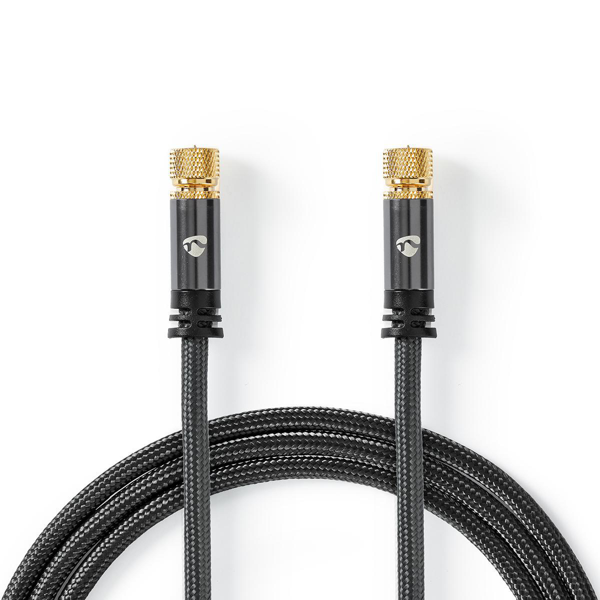Nedis Câble d'antenne et de satellite  F Mâle  F Mâle  Plaqué or  75 Ohm  Quad blindé  5.00 m  Rond  Coton  Gris / Gris Métal Gun  Sachet avec Fenetre