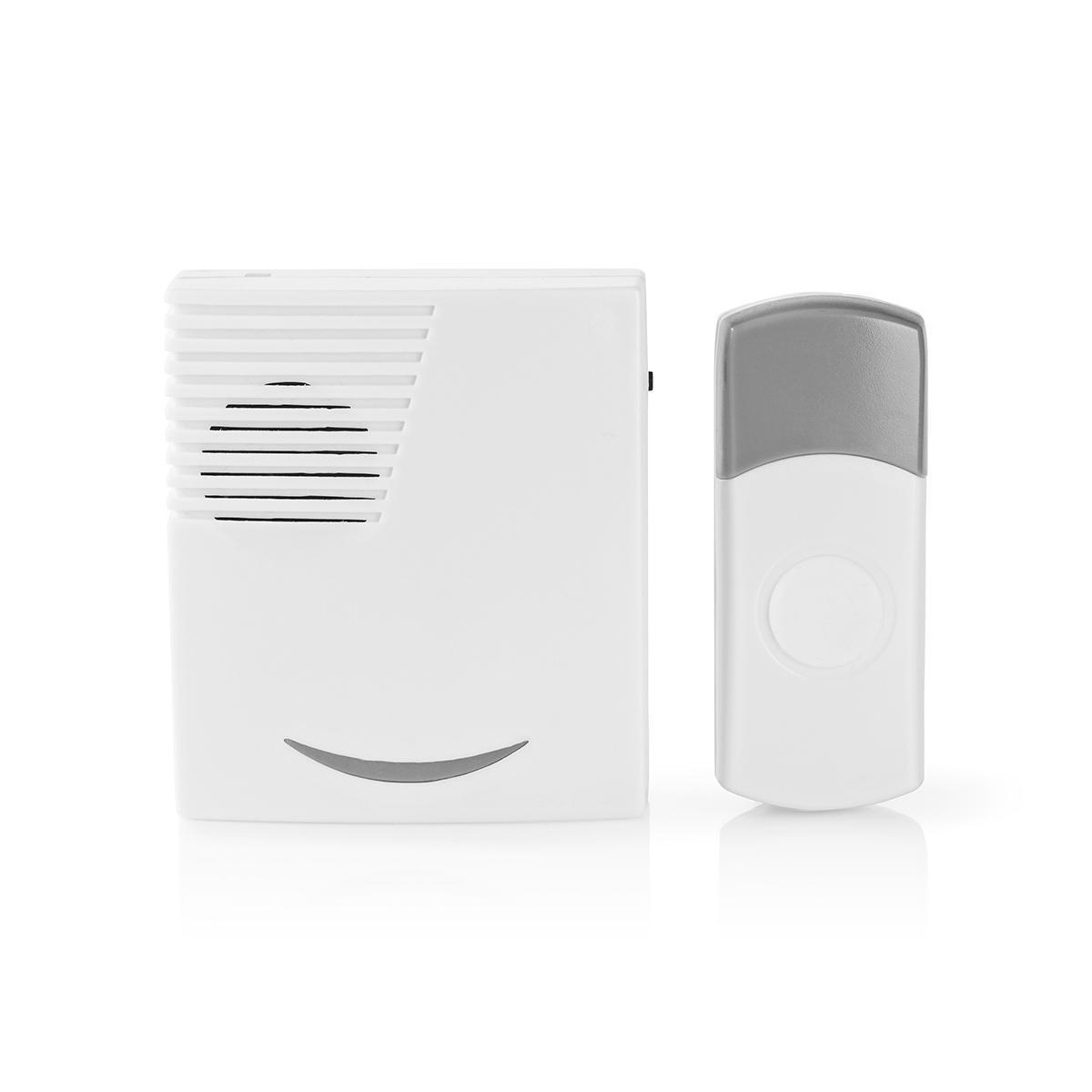 Nedis Kit de sonnette sans fil Alimenté par pile 3 V DC 1x CR2032 Volume: 80 dB Portée du signal: 300 m IP44 36 Mélodies 1 Récepteur Blanc / Gris