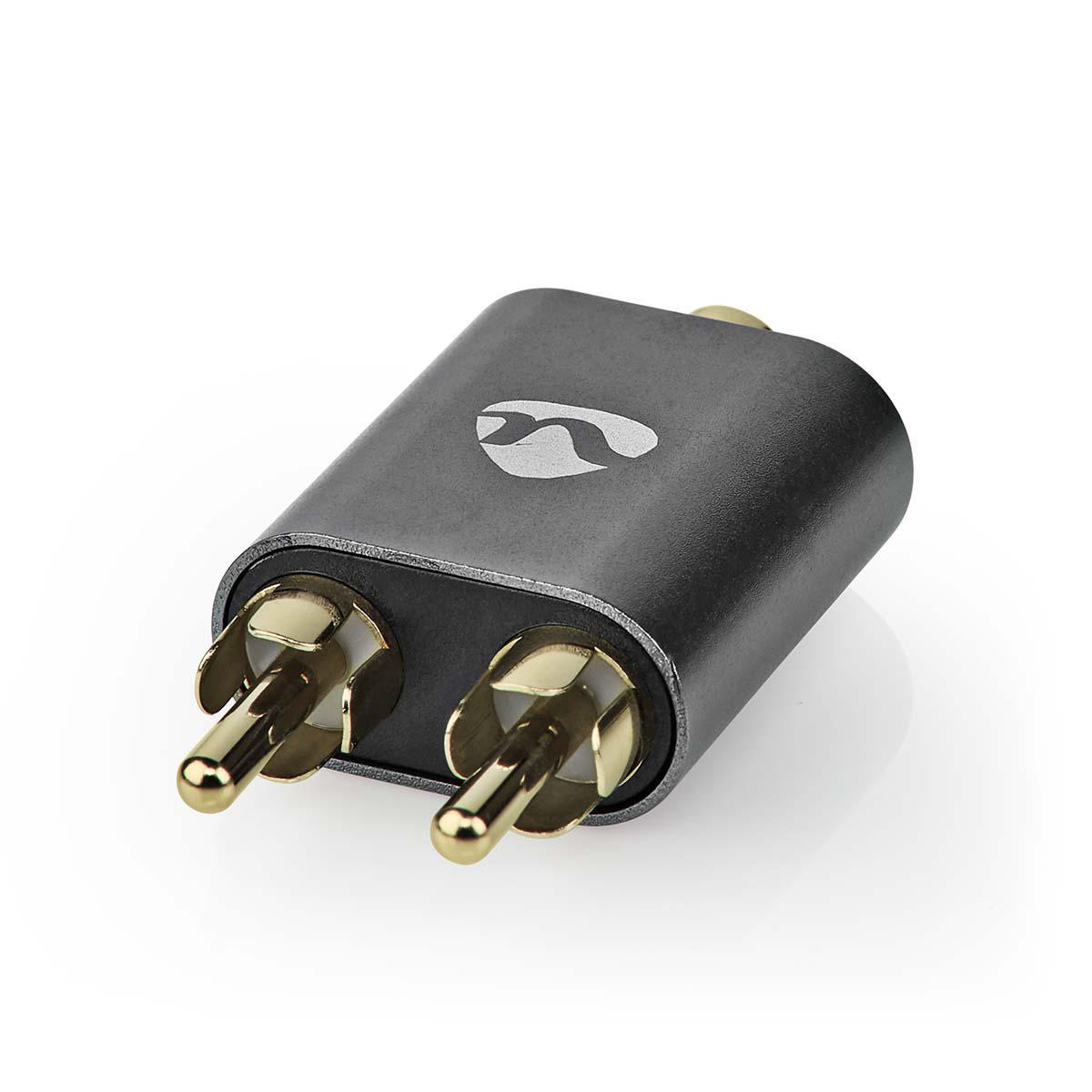 Nedis Adaptataeur audio stéréo 2x RCA Male 3.5 mm Femelle Plaqué or Droit Aluminium Gris Métal Gun 1 pièces Sachet avec Fenetre