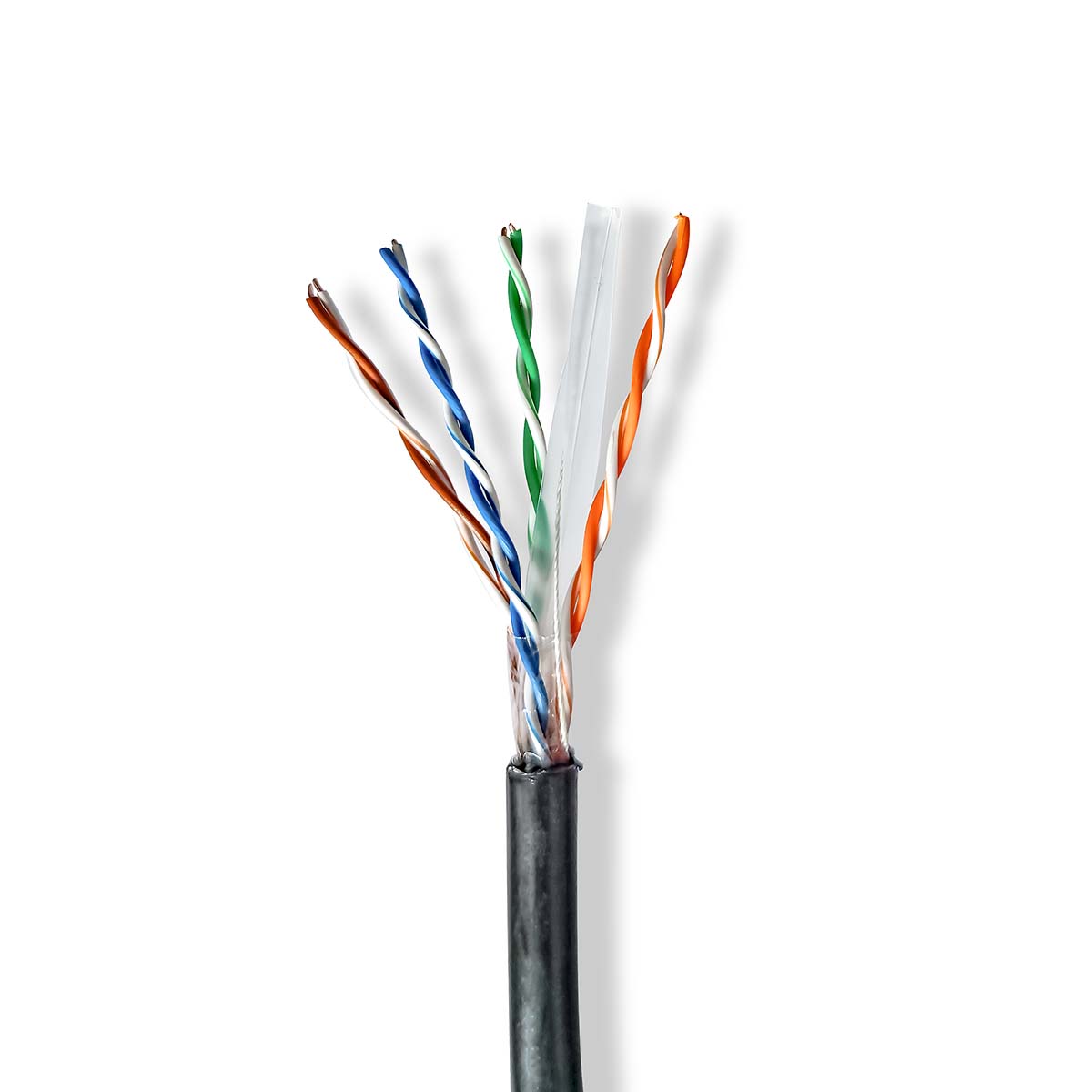 Nedis Réseau Câble Rouleau CAT6 Rigide U/UTP CCA 305.0 m Dehors Rond PE Noir Boîte de Tirage