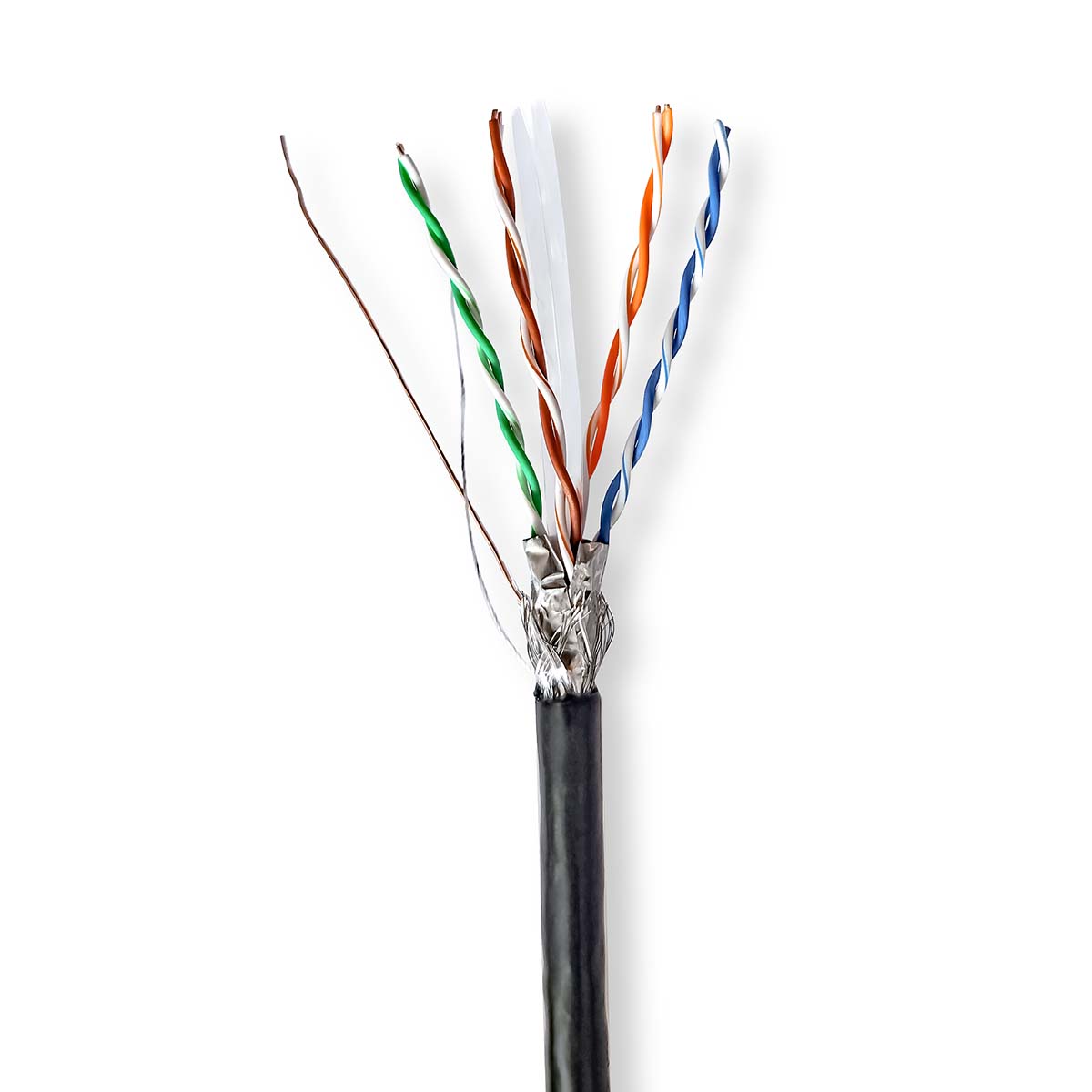 Nedis Réseau Câble Rouleau | CAT6 | Rigide | S/FTP | CCA | 305.0 m | Dehors | Rond | PE | Noir | Boîte de Tirage