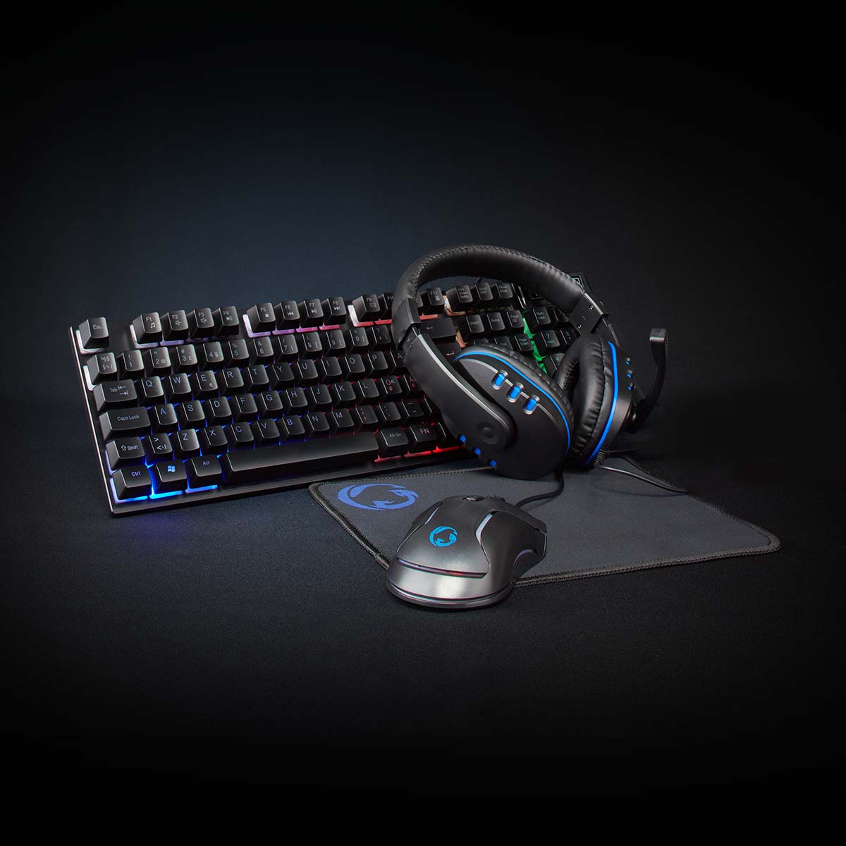 Nedis Combo de jeu kit 5-en-1 Clavier, casque, souris et tapis de souris Noir QWERTY Dispostion Hollande