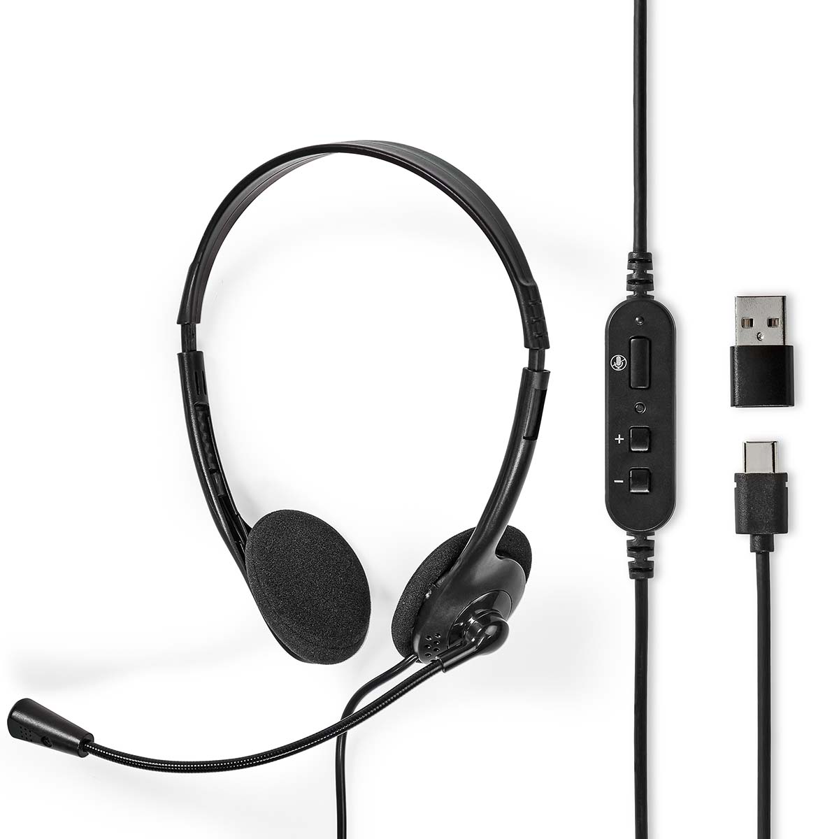Nedis Casque PC Supra Auriculaire Stereo USB Type-A / USB Type-C™ Rabattable Microphone Noir