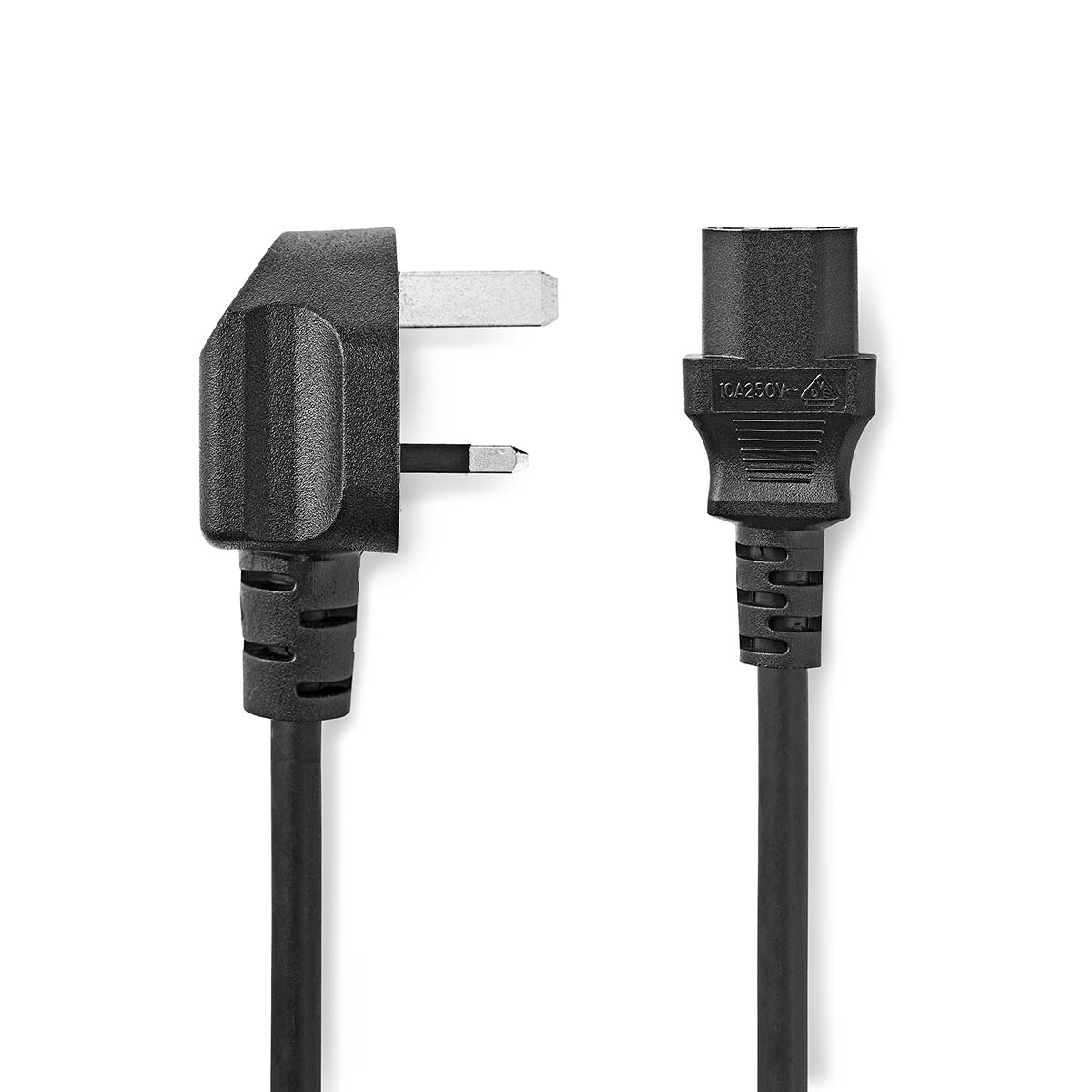Nedis Câble d'alimentation UK Mâle IEC-320-C13 Coudé Droit Plaqué nickel 2.00 m Rond PVC Noir Label
