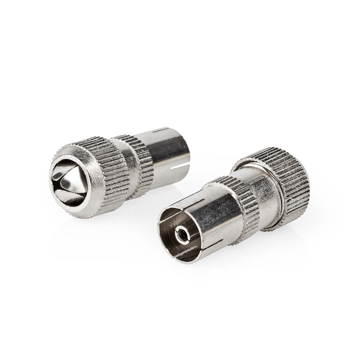 Nedis Conencteur IEC ( Coax) Droit Femelle Plaqué nickel 75 Ohm Vis Diamètre d'entrée de câble: 7.0 mm Métal Argent 2 pièces Boîte