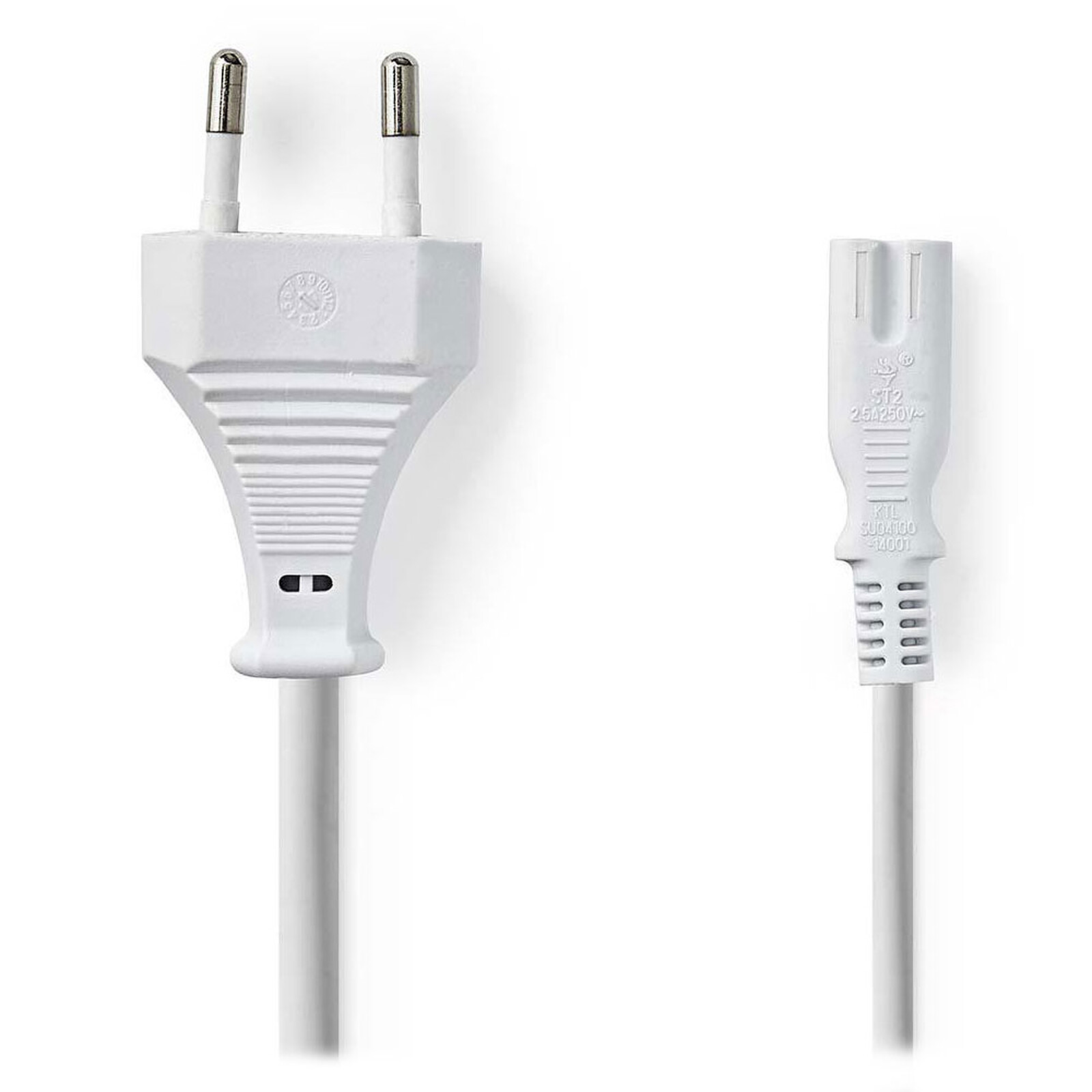 Nedis Câble d'alimentation Euro Masculin IEC-320-C7 Droit Droit Plaqué nickel 3.00 m Plat PVC Blanc Label