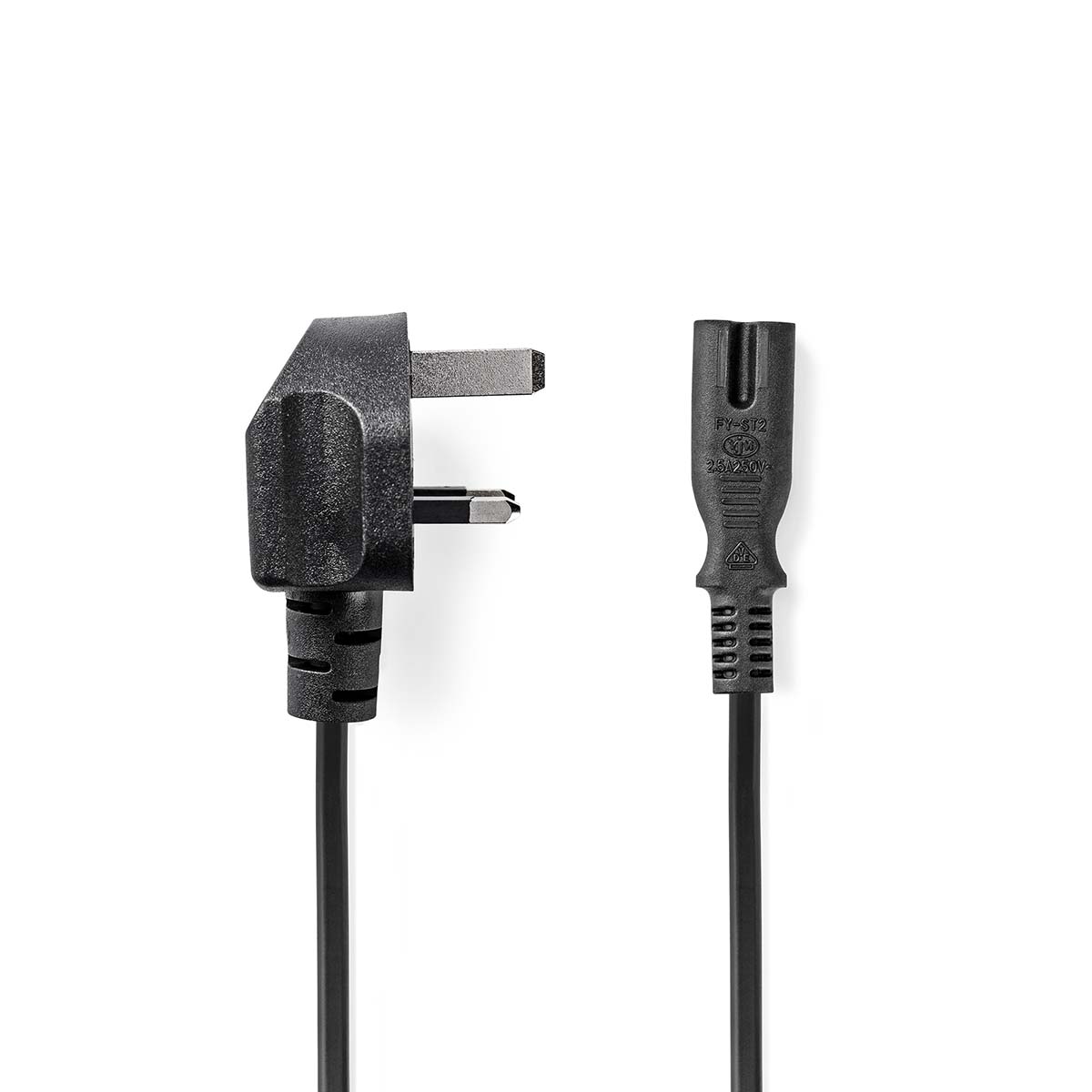 Nedis Câble d'Alimentation UK Male IEC-320-C7 2.00 m Oui 2 x 0.75 mm² Cuivre Rond Plaqué nickel UK PVC Fiche d'alimentation: UK / Type G 250 V AC 3 A Noir