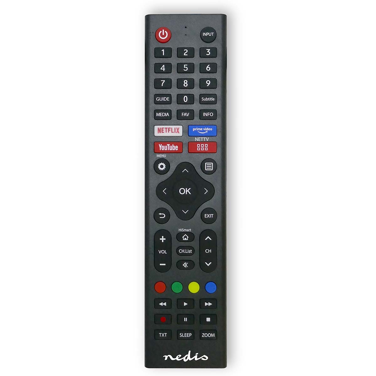 Nedis Télécommande de remplacement Convient à: Hi-Sense Préprogrammée 1 Appareil Amazon Prime / Bouton Netflix / Disney + Button / Rakuten TV Button Infrarouge Noir