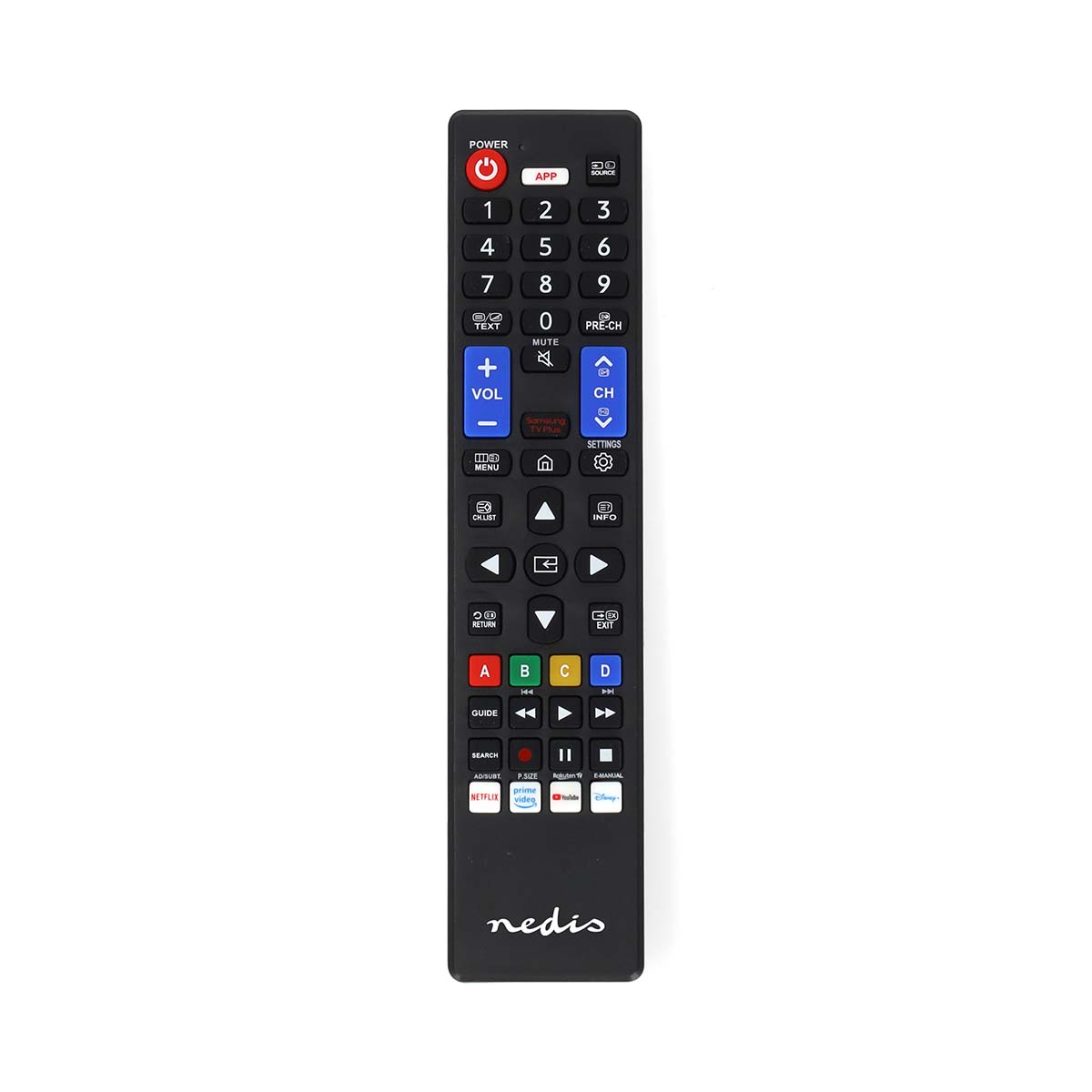 Nedis Télécommande de remplacement Convient à: Samsung Préprogrammée 1 Appareil Amazon Prime / Bouton d'accueil intelligent / Bouton Netflix / Bouton Youtube / Disney + Button Infrarouge Noir