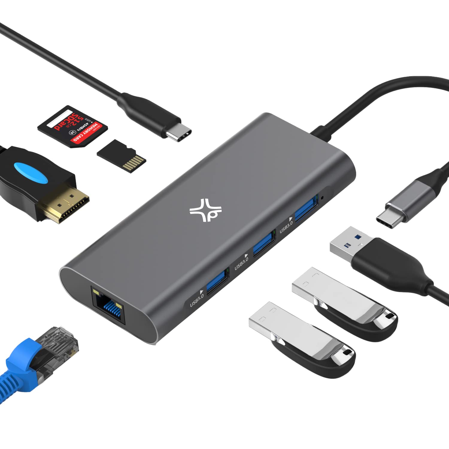 XTREMEMAC Hub USB-C Xtrememac Type C HDMI 3xUSB-A SD SDHC USB-C Ethernet