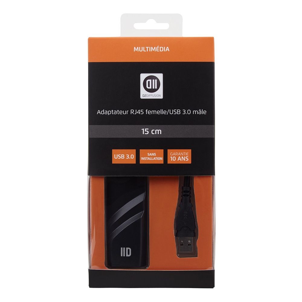 D2 Diffusion Adapateur USB3.0 m le/RJ45 femelle noir