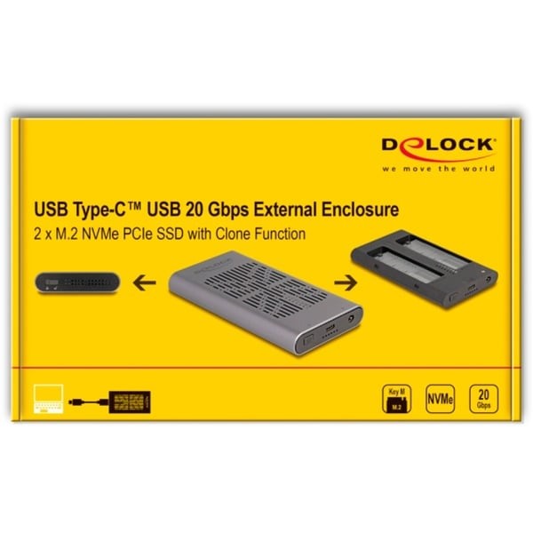 DeLock DELOCK Externes Gehäuse USB 20 Gbps 2 x M.2 NVMe PCIe SSD