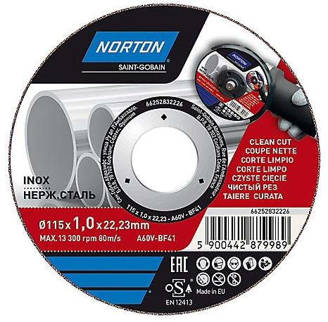 Norton Disque de coupe métal/inox 115x1x22,2 mm