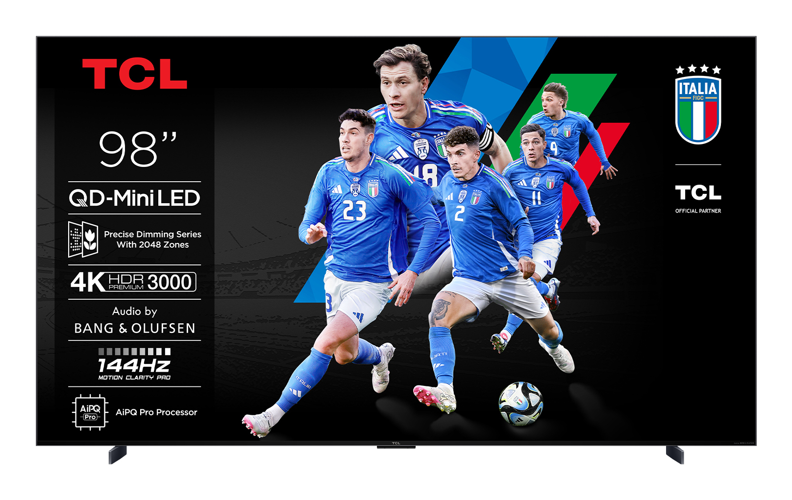 TCL 4K QD-Mini Pro 144Hz 98C79K 249 cm avec GOOGLE et système sonore Bang & Olufsen