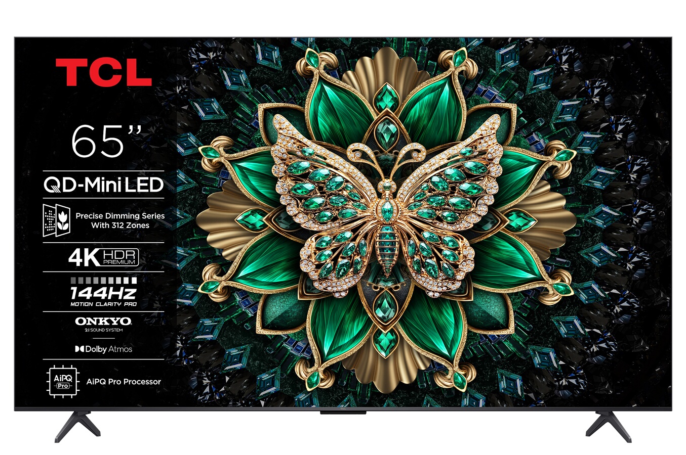 TCL 4K QD-Mini 144Hz 65C69K 165 cm avec GOOGLE et système sonore Onkyo x Dolby Atmos 2.1