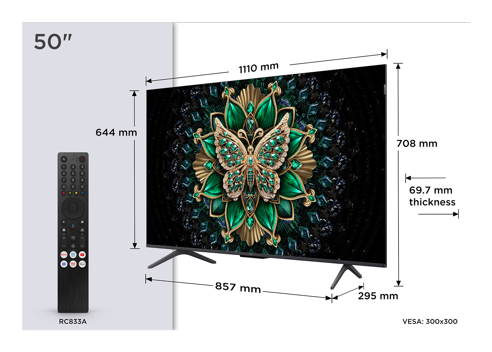 TCL TV Mini Led 50C69K 2025-50 pouces (126cm)