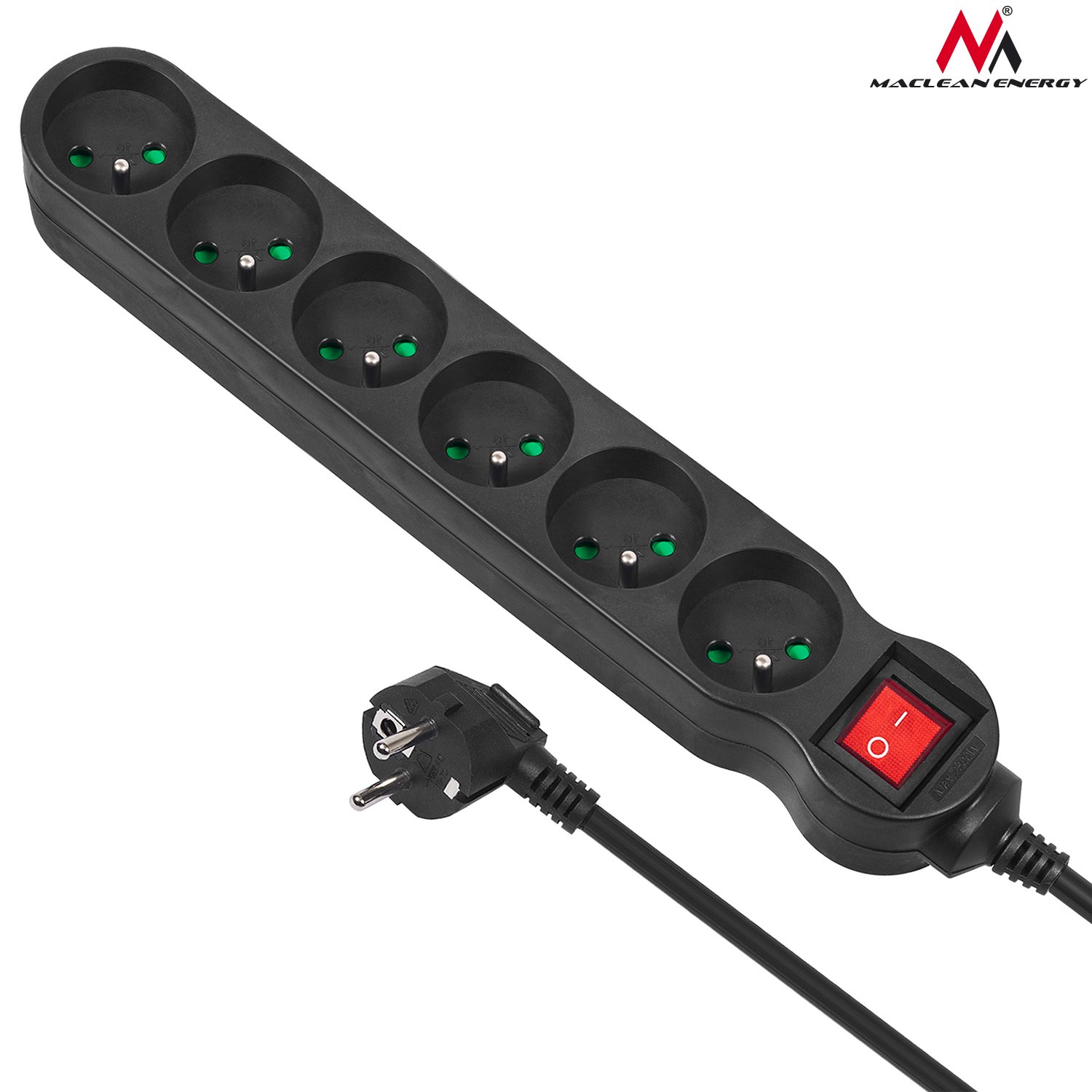 Maclean Energy Multiprise 6 prises Maclean MCE187 + Interrupteurs 3m (Noir)