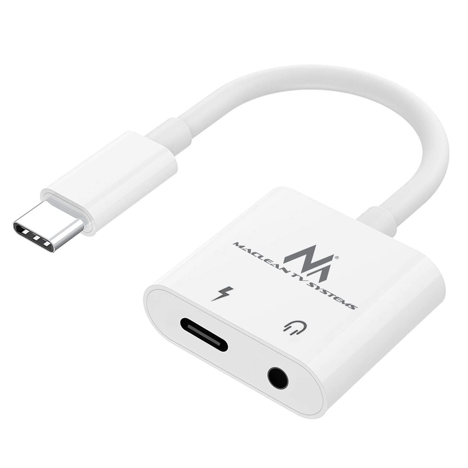 Maclean Energy Adaptateur Maclean USB Type C vers Jack 3,5mm M/F et USB Type C 30W (Blanc)