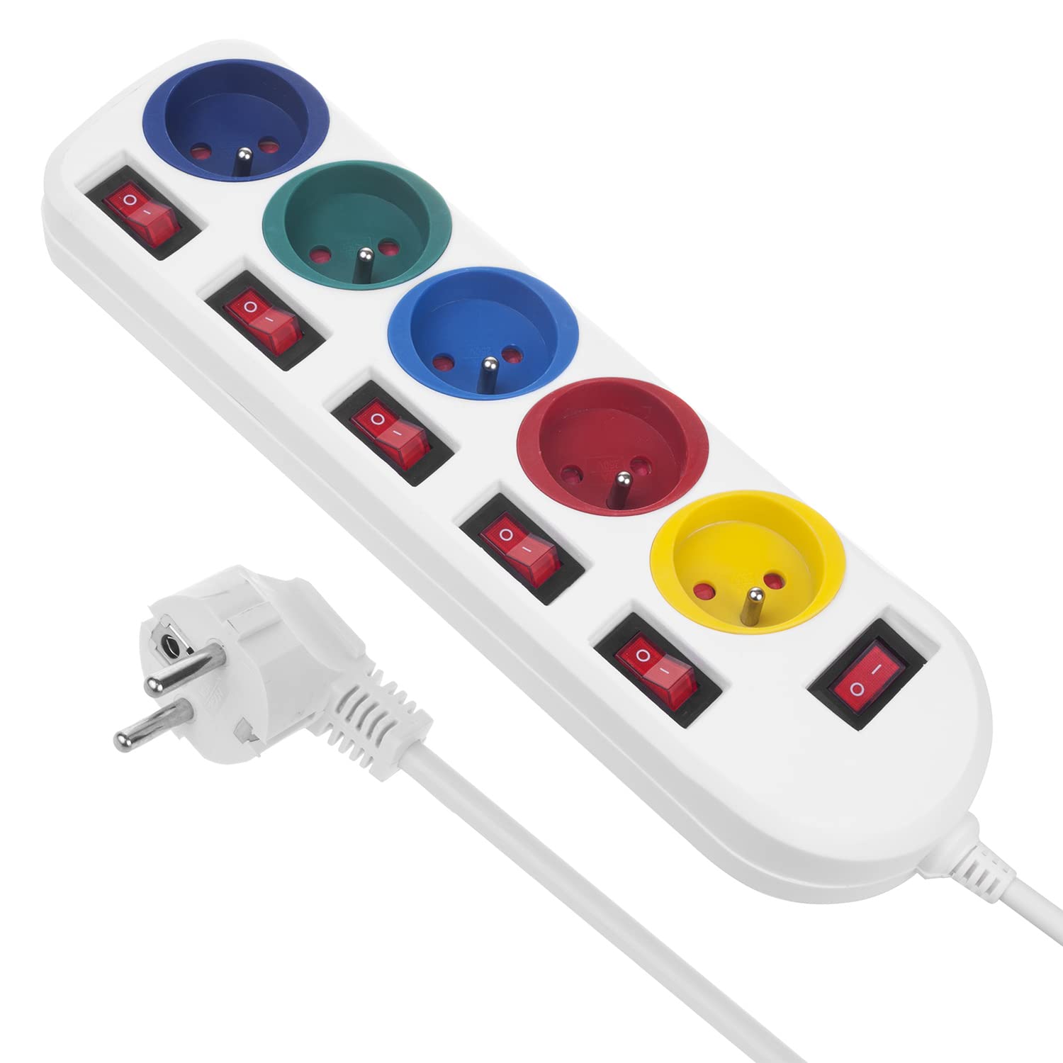 Maclean Energy Multiprise 5 prises + Interrupteur 1,40m Blanc