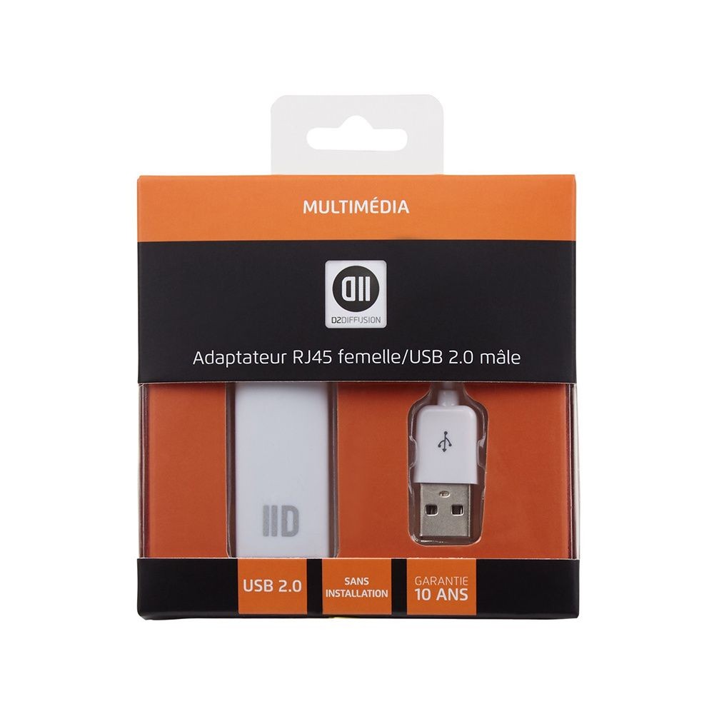 D2 Diffusion Adapateur USB2.0 m le/RJ45 femelle blanc