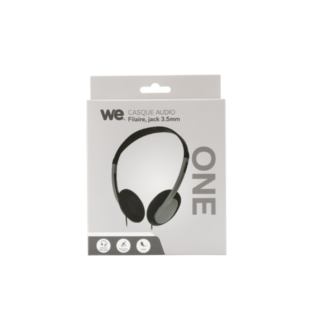 WE Casque filaire ONE, 1.2m, connecteur jack, bi-color noir / gris