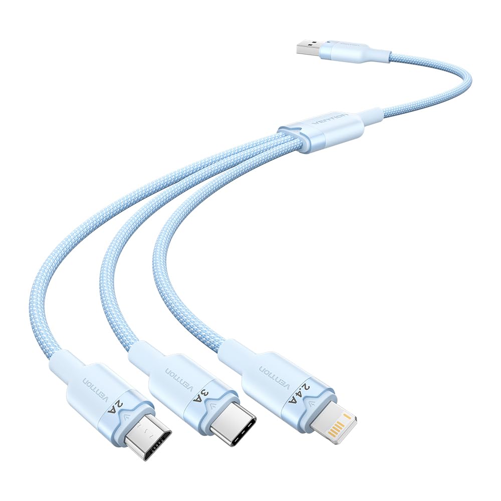 Vention Câble USB 3 en 1 CTPLG 1,5 m Bleu USB-A/USB-C/Lightning/MicroUSB