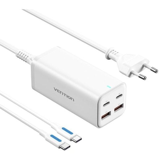 Vention Portable GaN Charger FBSBG-EU 4 Ports PD100W Kit de câble blanc compatible avec Samsung/Iphone/ordinateurs portables