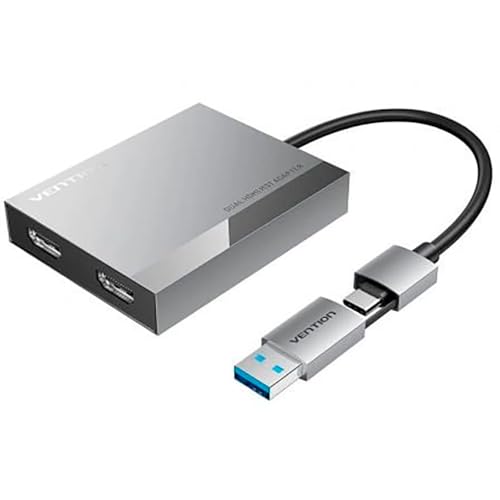 Vention Convertisseur ACXHB USB-C/USB-A vers 2x HDMI 4K 60 Hz 15 cm Gris DisplayLink