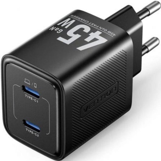 Vention Chargeur mural GaN  FEFB0-EU 2xUSB Type-C 45W Noir