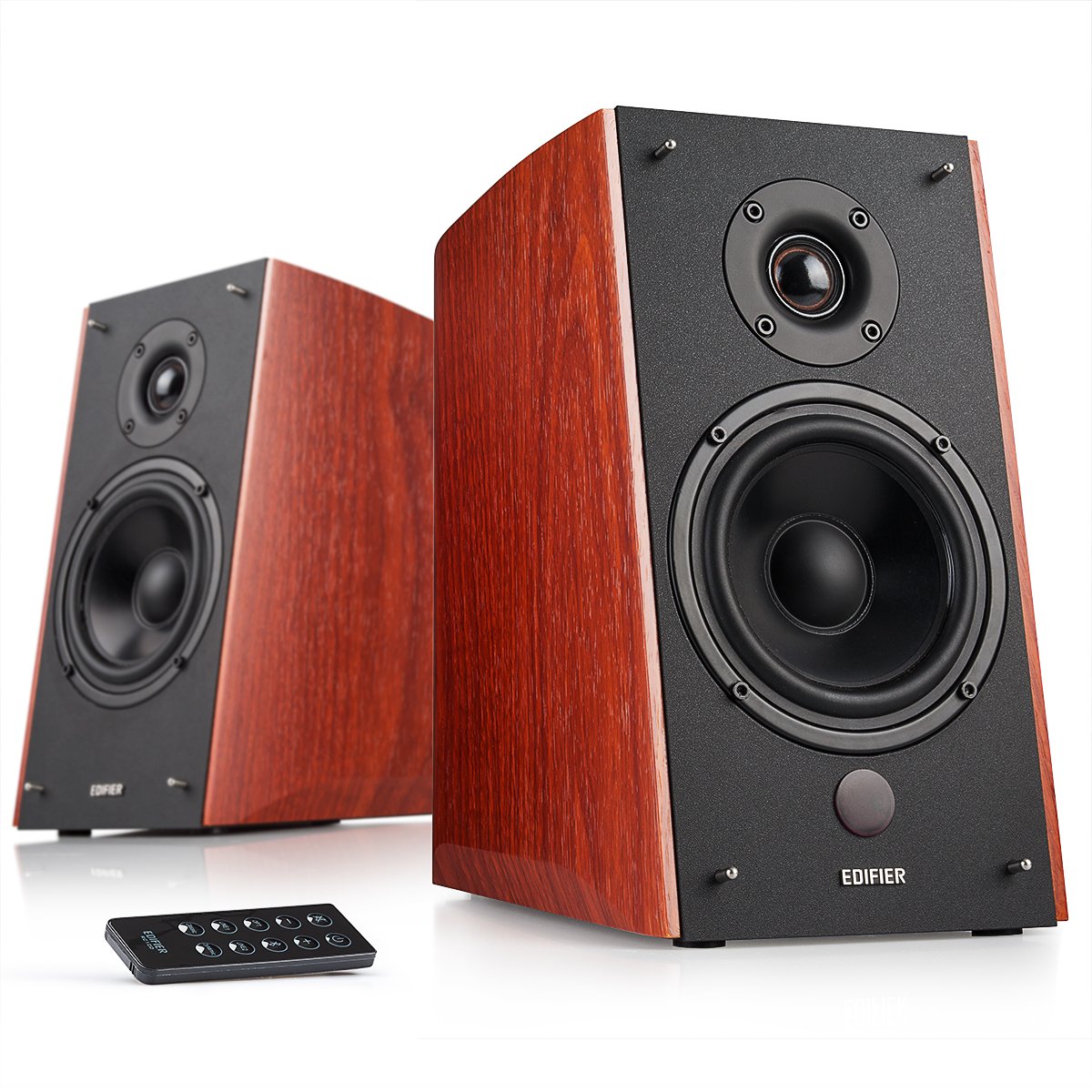 Edifier 2.0 RMS 120W Multimedia luidspreker Optical Bluetooth Magn. Afg. Houten behuizing. Bas reflex poort regelbare bas/treble.