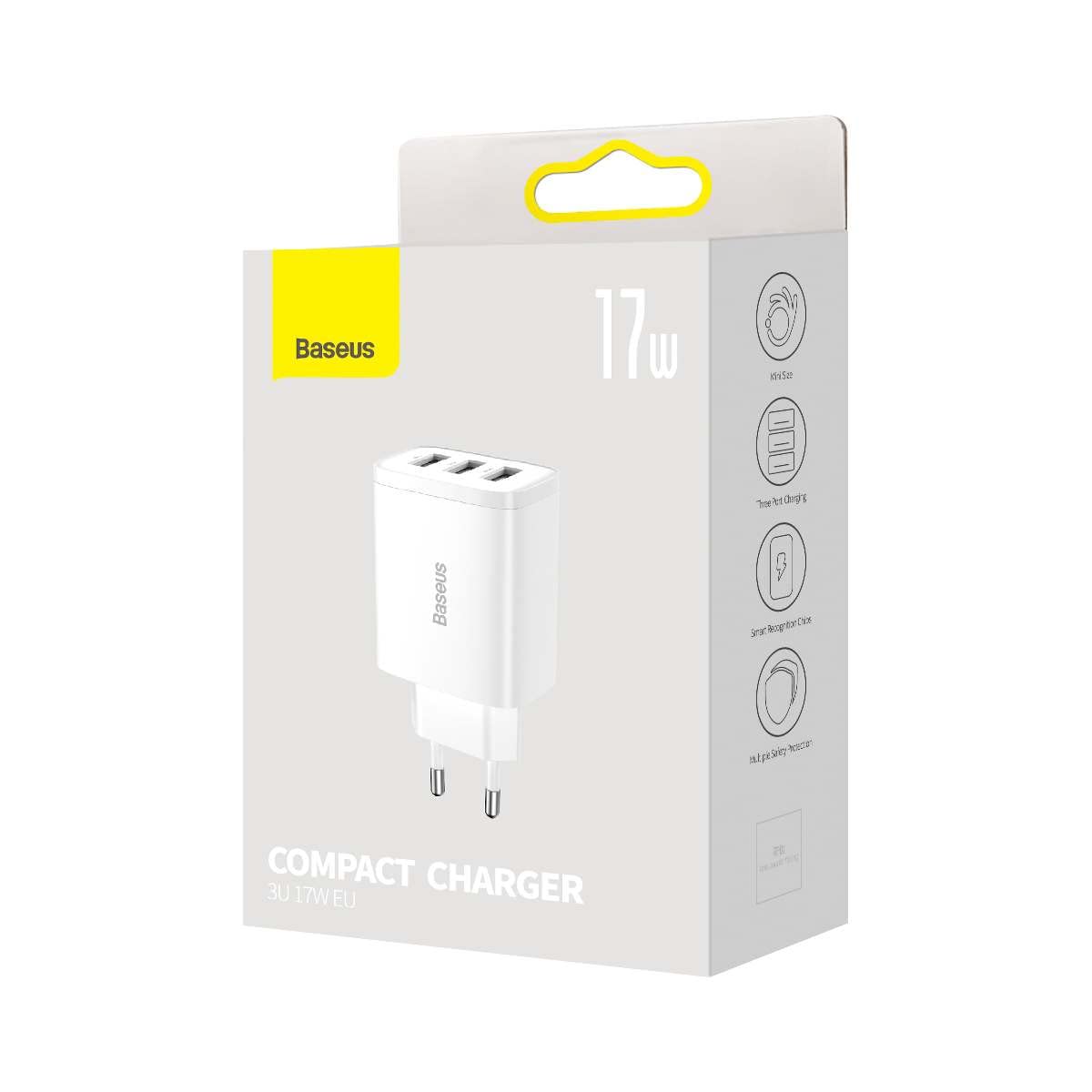 Baseus Chargeur secteur Compact 3x ports USB-A 17W (Blanc)