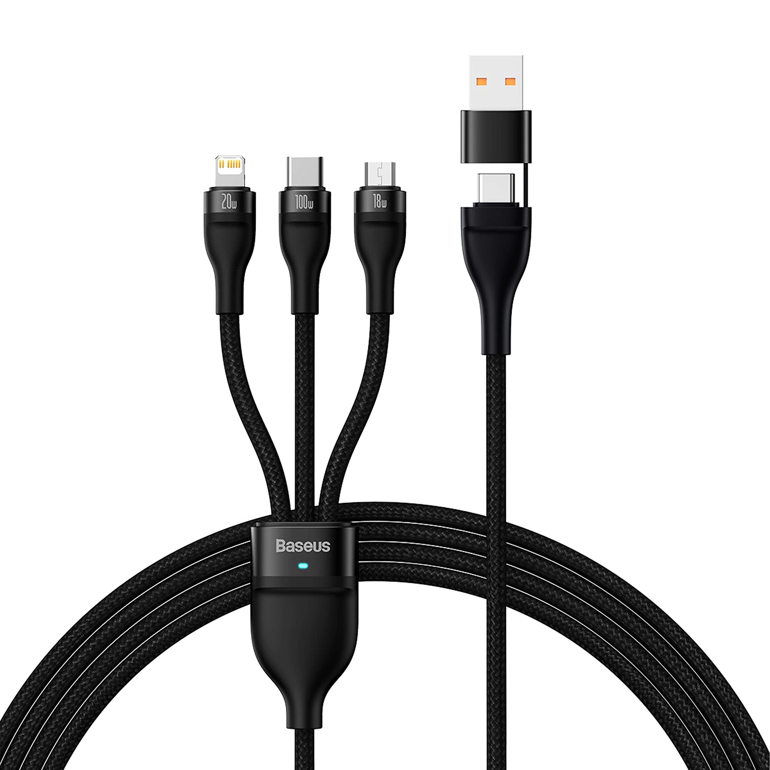 Baseus Câble 3en1 Flash Series II USB 2.0 type A/C vers Micro USB, Type C & Lightning M/M 1,m (Noir)