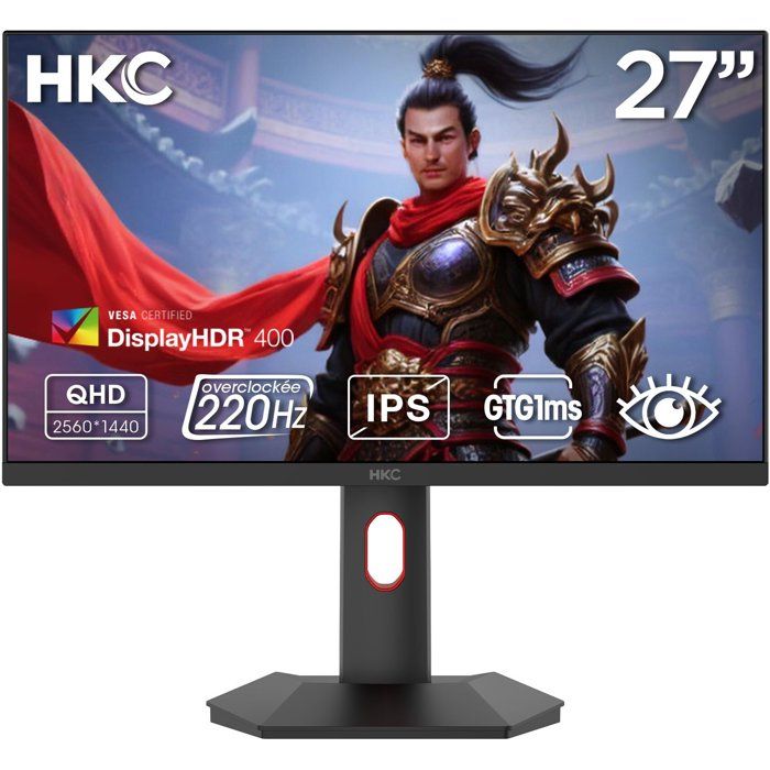 HKC Ecran 27'' HKC G27H2P gaming 2560x1440 Fast IPS 16:9 200Hz 1200:1 1ms 350cd/m² 2xHDMI DP A/O VESA 100x100 Incli Reglab haut 100mm Pivot Pied HAS Noir