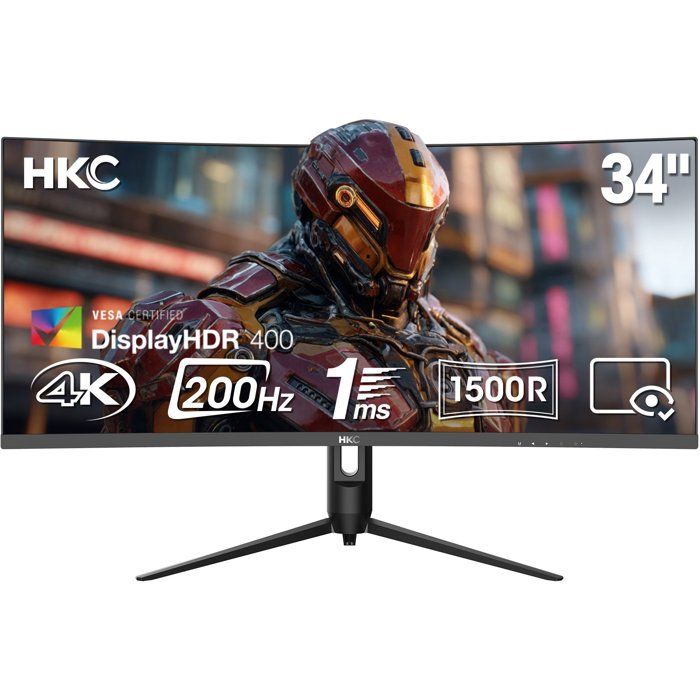 HKC Ecran 34'' HKC CG345U gaming 3440x1440 VA 21:9 200Hz 1ms 350cd/m² 2xHDMI DP A/O Inclinable et Reglable en hauteur 110mm Pivot Pied HAS Noir