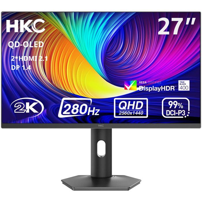 HKC Ecran 27'' HKC GS27QTS gaming 2560x1440 OLED 16:9 280Hz  0.03ms 250cd/m² 2xHDMI DP A/O  Inclinable et Reglable en hauteur 130mm Pivot Pied HAS Coloris Gris