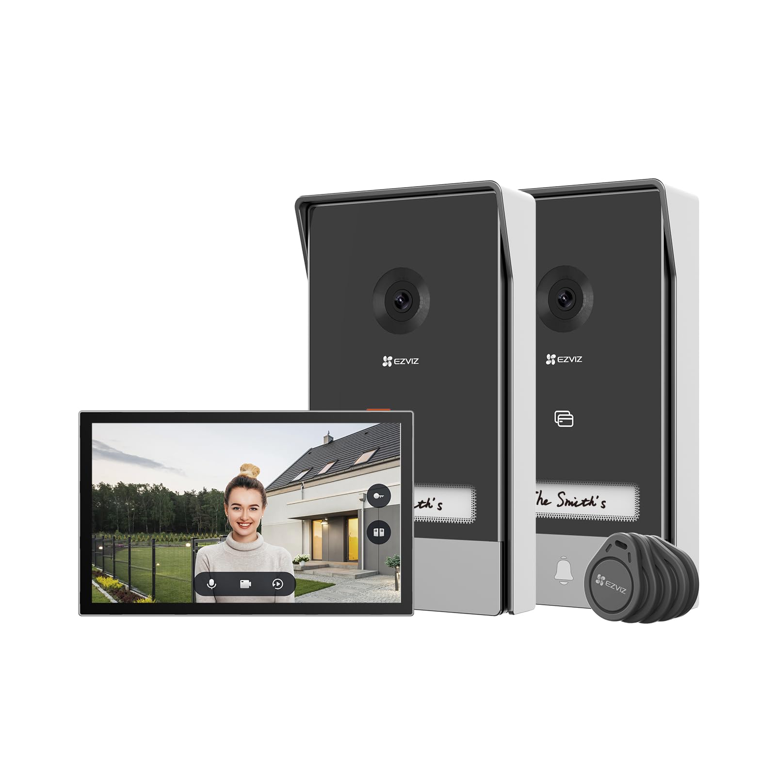 Ezviz 1. Visiophone des platines de rue avec 1 écran interieur. Visiophone pour maison avec 2 entreés différentes la même habitation. -2K Resolution -7-Inch Color Touch Screen -Déverrouillage à distance des portes -2-Wire Installation - Ecosystem (contrô