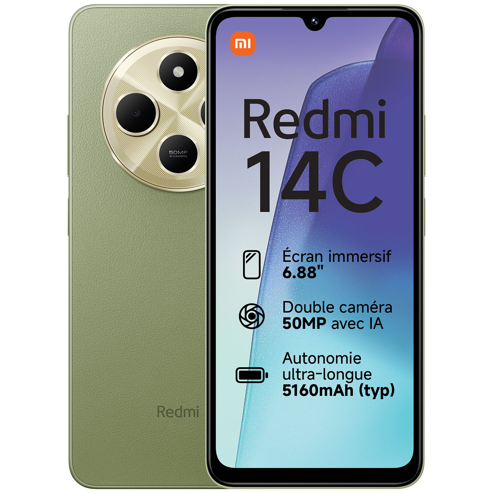 Xiaomi Xiaomi Redmi 14C Vert est un smartphone 4G-LTE Dual SIM puissant et performant. Doté d'un processeur Helio G81-Ultra 8-Core 2.0 GHz et d'une mémoire vive de 4 Go de RAM, il offre une expérience fluide et rapide. Son écran tactile de 6.88