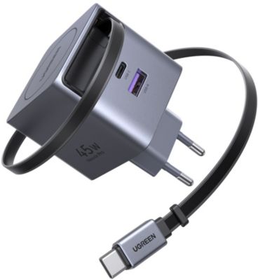 UGREEN Chargeur  Retractable USBA USBC Noir 45W